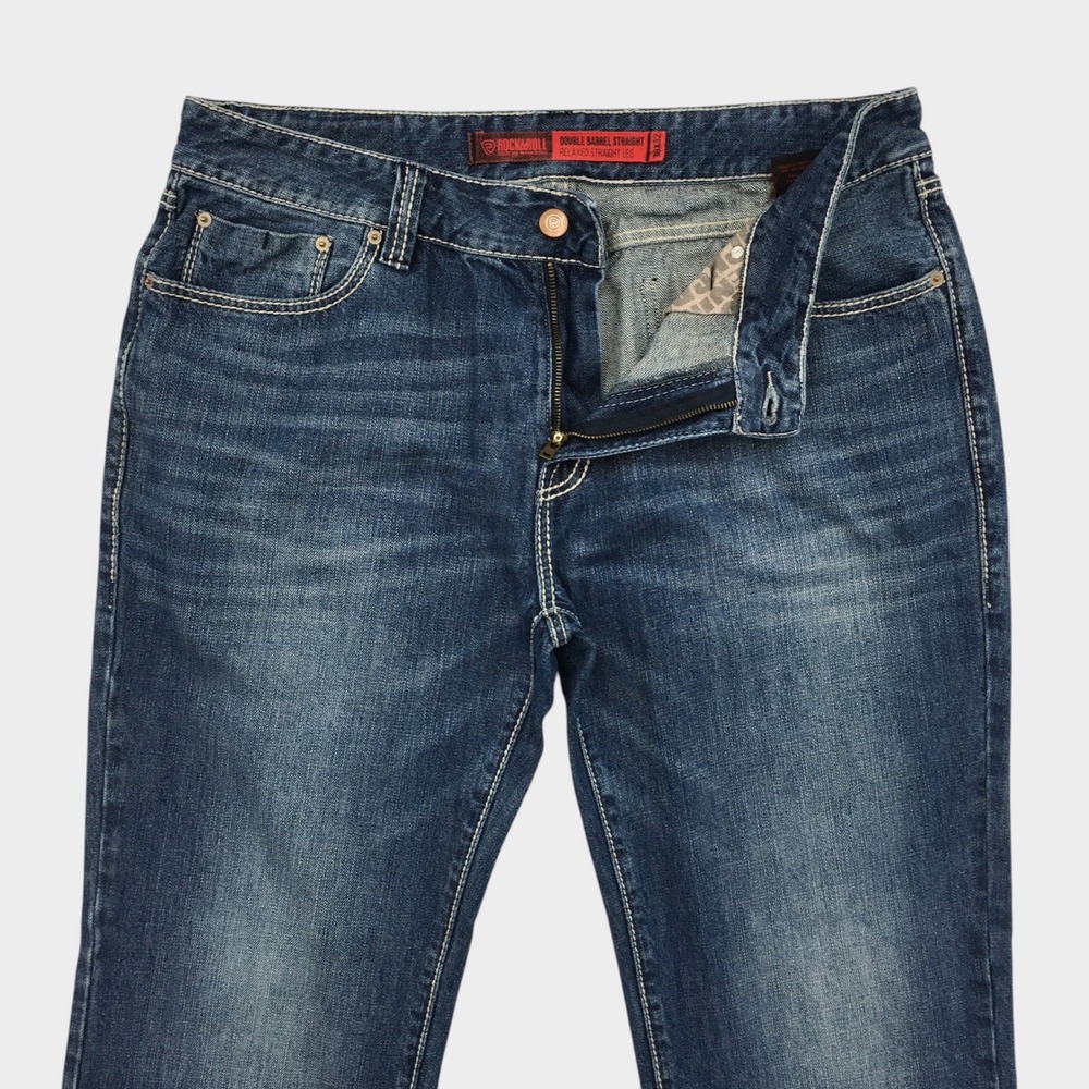 Rock and Roll Denim Mens Double Barrel Relaxed Straight Leg Jeans Blue 38x32